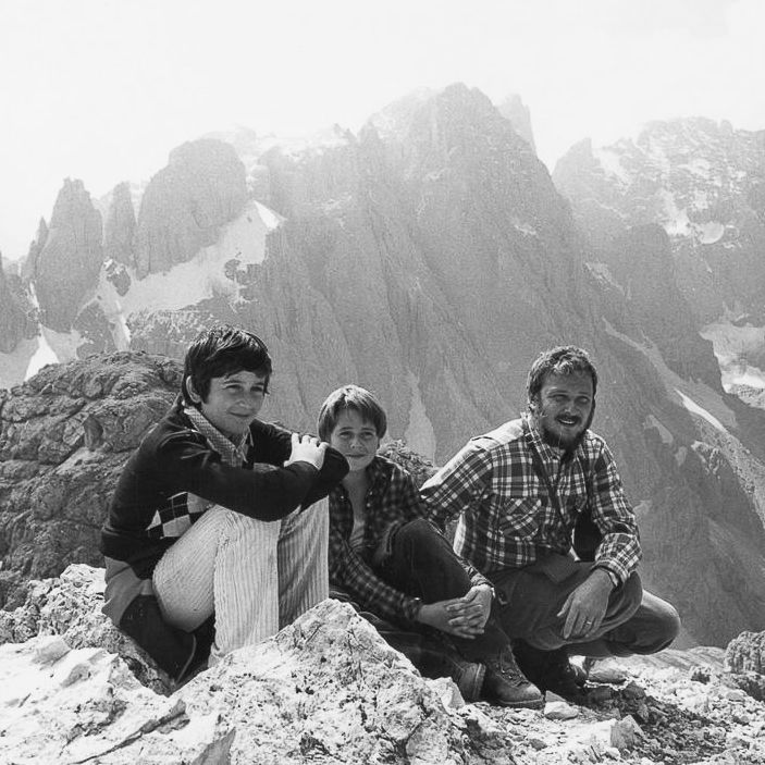 Nik Barte on Mount Mulaz (2903 m, Pale di San Martino Group, Dolomites) with his Father and his Brother.